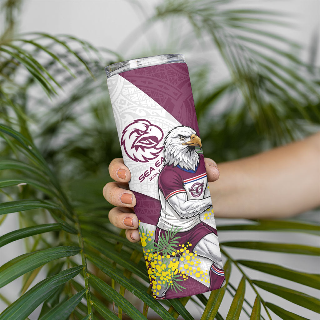Manly Warringah Sea Eagles Skinny Tumbler Golden Wattle Floral Polynesian - Australian Flower - Rugby Mascot