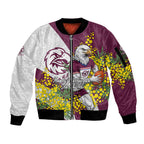 Manly Warringah Sea Eagles Sleeve Zip Bomber Jacket Golden Wattle Floral Polynesian - Australian Flower - Rugby Mascot