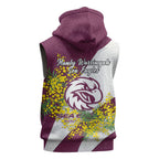 Manly Warringah Sea Eagles Sleeveless Hoodie Golden Wattle Floral Polynesian - Australian Flower - Rugby Mascot