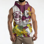 Manly Warringah Sea Eagles Sleeveless Hoodie Golden Wattle Floral Polynesian - Australian Flower - Rugby Mascot