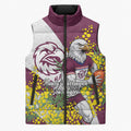 Manly Warringah Sea Eagles Sleeveless Puffer Jacket Golden Wattle Floral Polynesian - Australian Flower - Rugby Mascot