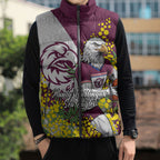 Manly Warringah Sea Eagles Sleeveless Puffer Jacket Golden Wattle Floral Polynesian - Australian Flower - Rugby Mascot