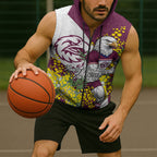 Manly Warringah Sea Eagles Sleeveless Zip Hoodie Golden Wattle Floral Polynesian - Australian Flower - Rugby Mascot