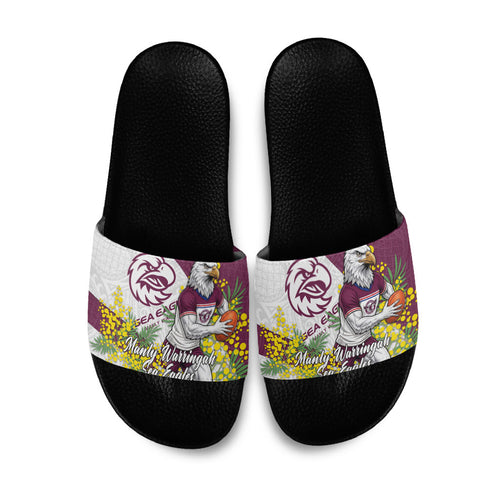 Manly Warringah Sea Eagles Slide Sandals Golden Wattle Floral Polynesian - Australian Flower - Rugby Mascot