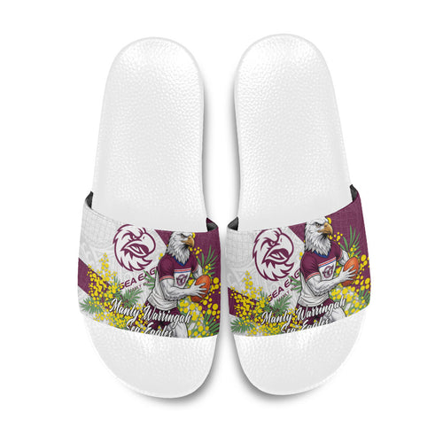 Manly Warringah Sea Eagles Slide Sandals Golden Wattle Floral Polynesian - Australian Flower - Rugby Mascot