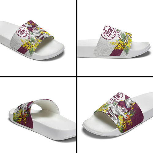 Manly Warringah Sea Eagles Slide Sandals Golden Wattle Floral Polynesian - Australian Flower - Rugby Mascot