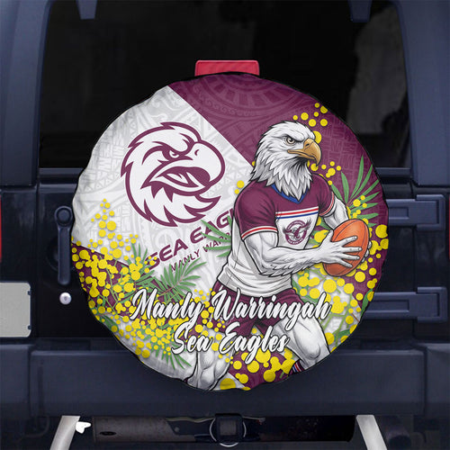 Manly Warringah Sea Eagles Spare Tire Cover Golden Wattle Floral Polynesian - Australian Flower - Rugby Mascot