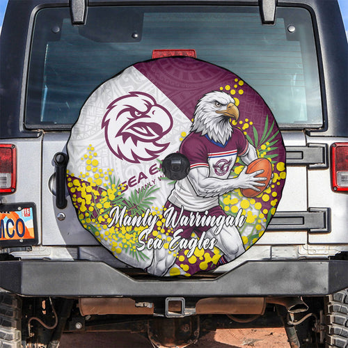 Manly Warringah Sea Eagles Spare Tire Cover Golden Wattle Floral Polynesian - Australian Flower - Rugby Mascot