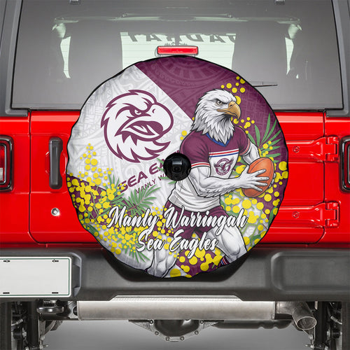 Manly Warringah Sea Eagles Spare Tire Cover Golden Wattle Floral Polynesian - Australian Flower - Rugby Mascot