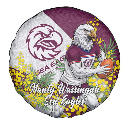 Manly Warringah Sea Eagles Spare Tire Cover Golden Wattle Floral Polynesian - Australian Flower - Rugby Mascot