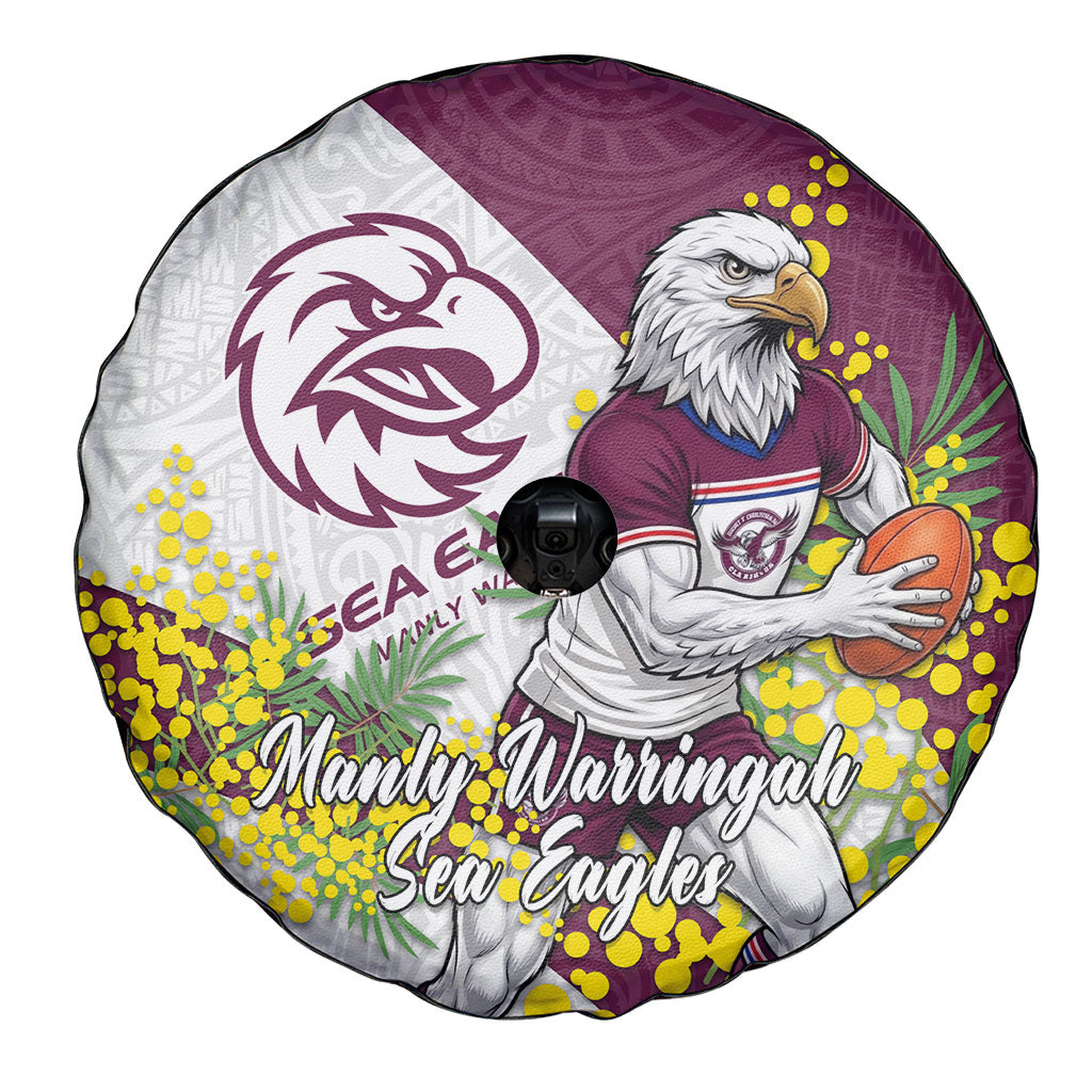 Manly Warringah Sea Eagles Spare Tire Cover Golden Wattle Floral Polynesian - Australian Flower - Rugby Mascot