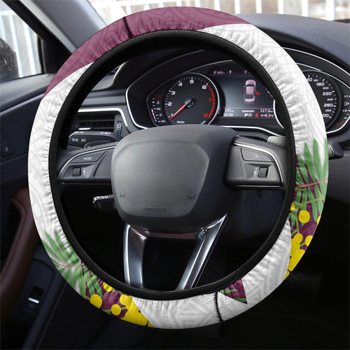 Manly Warringah Sea Eagles Steering Wheel Cover Golden Wattle Floral Polynesian - Australian Flower - Rugby Mascot