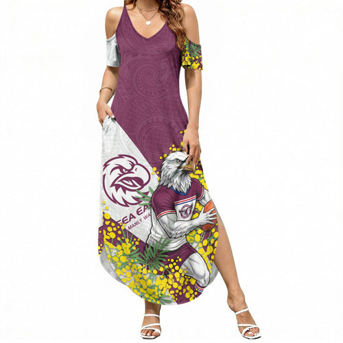 Manly Warringah Sea Eagles Summer Maxi Dress Golden Wattle Floral Polynesian - Australian Flower - Rugby Mascot