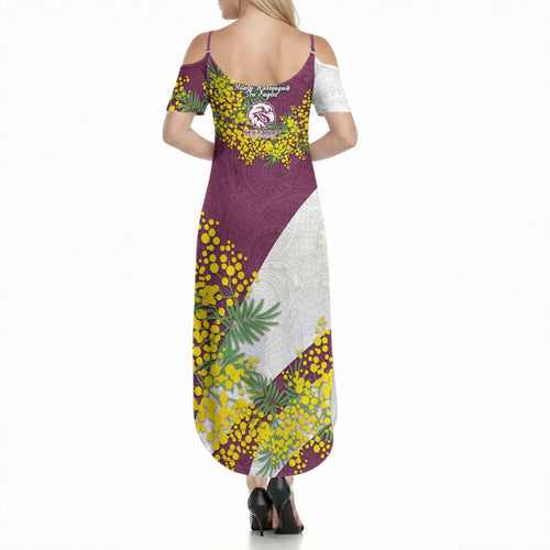 Manly Warringah Sea Eagles Summer Maxi Dress Golden Wattle Floral Polynesian - Australian Flower - Rugby Mascot