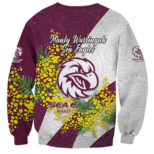 Manly Warringah Sea Eagles Sweatshirt Golden Wattle Floral Polynesian - Australian Flower - Rugby Mascot