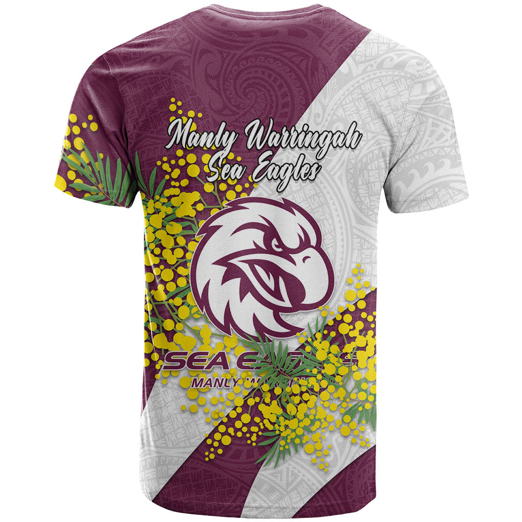 Manly Warringah Sea Eagles T Shirt Golden Wattle Floral Polynesian - Australian Flower - Rugby Mascot