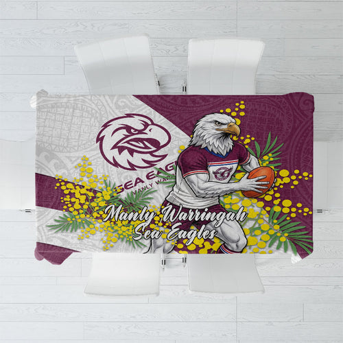 Manly Warringah Sea Eagles Tablecloth Golden Wattle Floral Polynesian - Australian Flower - Rugby Mascot