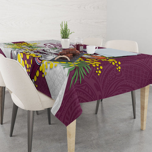 Manly Warringah Sea Eagles Tablecloth Golden Wattle Floral Polynesian - Australian Flower - Rugby Mascot
