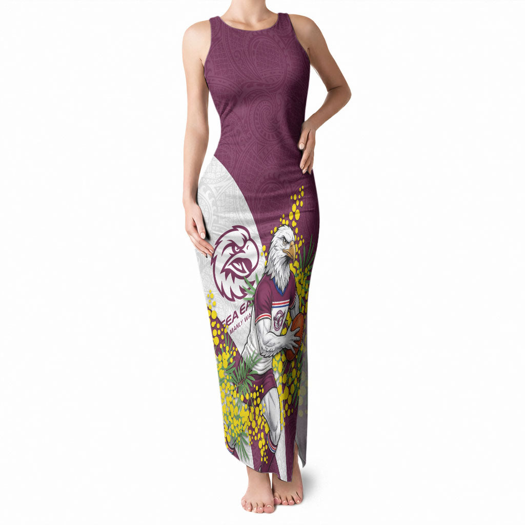 Manly Warringah Sea Eagles Tank Maxi Dress Golden Wattle Floral Polynesian - Australian Flower - Rugby Mascot