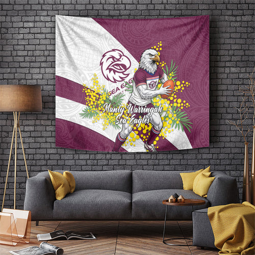 Manly Warringah Sea Eagles Tapestry Golden Wattle Floral Polynesian - Australian Flower - Rugby Mascot