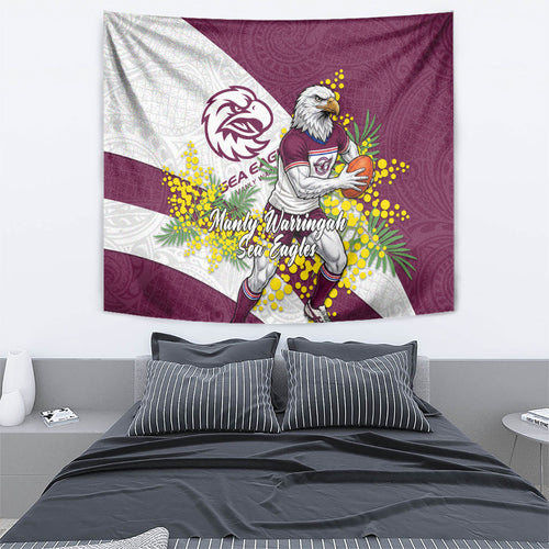 Manly Warringah Sea Eagles Tapestry Golden Wattle Floral Polynesian - Australian Flower - Rugby Mascot