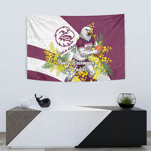 Manly Warringah Sea Eagles Tapestry Golden Wattle Floral Polynesian - Australian Flower - Rugby Mascot