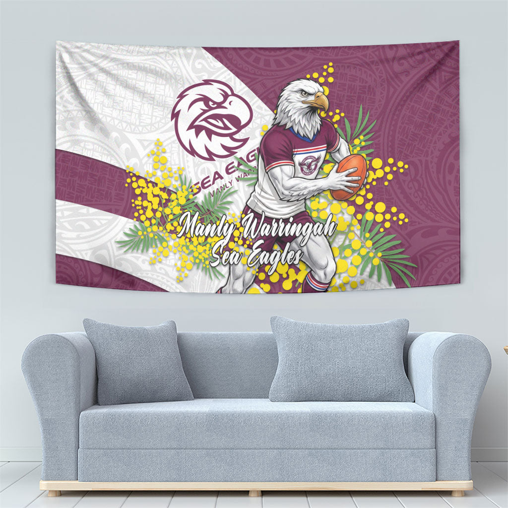 Manly Warringah Sea Eagles Tapestry Golden Wattle Floral Polynesian - Australian Flower - Rugby Mascot