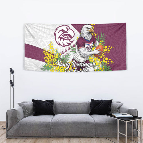 Manly Warringah Sea Eagles Tapestry Golden Wattle Floral Polynesian - Australian Flower - Rugby Mascot
