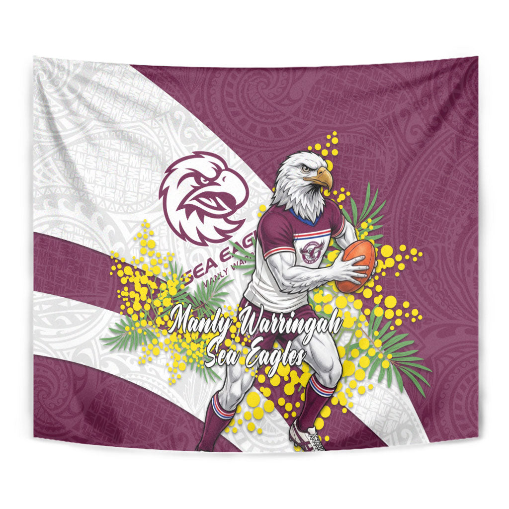Manly Warringah Sea Eagles Tapestry Golden Wattle Floral Polynesian - Australian Flower - Rugby Mascot