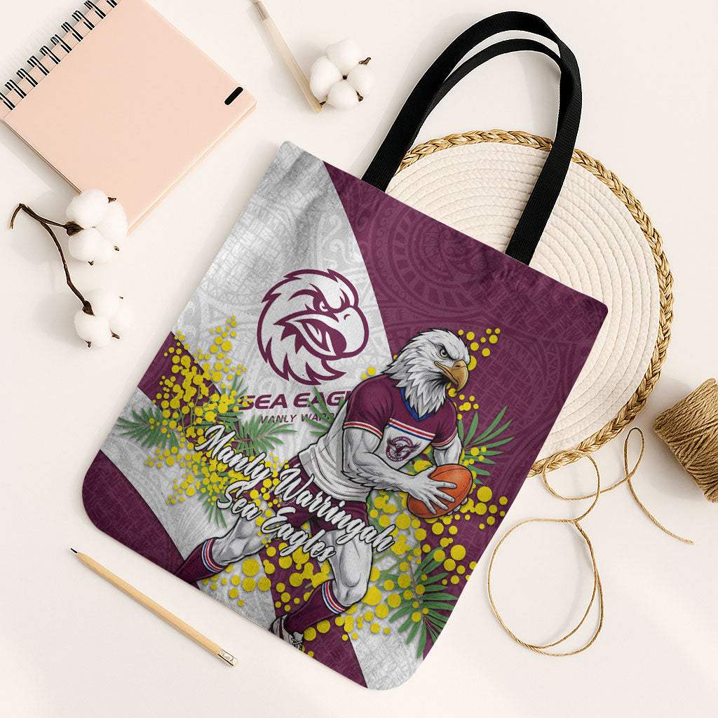 Manly Warringah Sea Eagles Tote Bag Golden Wattle Floral Polynesian - Australian Flower - Rugby Mascot