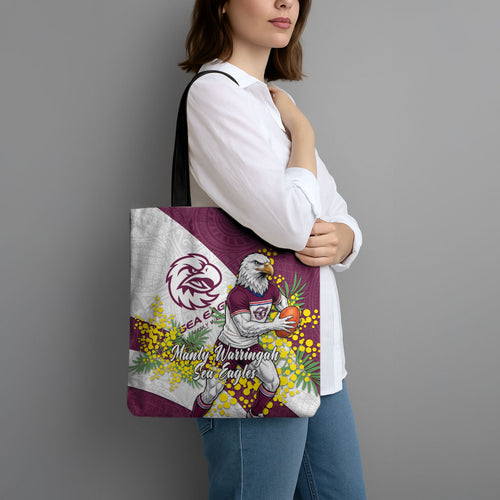 Manly Warringah Sea Eagles Tote Bag Golden Wattle Floral Polynesian - Australian Flower - Rugby Mascot