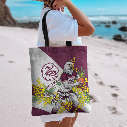 Manly Warringah Sea Eagles Tote Bag Golden Wattle Floral Polynesian - Australian Flower - Rugby Mascot
