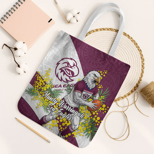 Manly Warringah Sea Eagles Tote Bag Golden Wattle Floral Polynesian - Australian Flower - Rugby Mascot