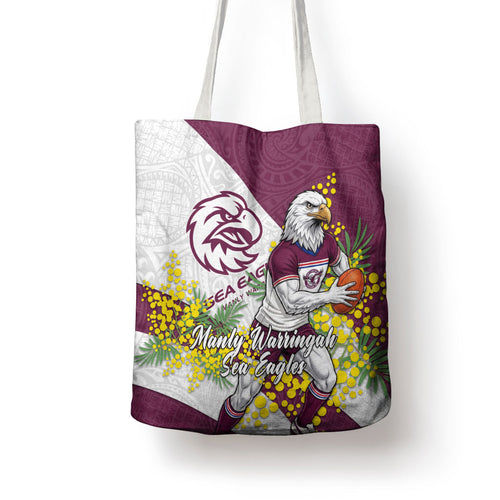 Manly Warringah Sea Eagles Tote Bag Golden Wattle Floral Polynesian - Australian Flower - Rugby Mascot