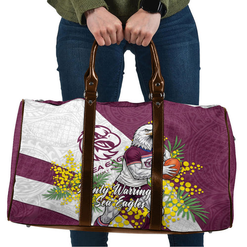 Manly Warringah Sea Eagles Travel Bag Golden Wattle Floral Polynesian - Australian Flower - Rugby Mascot