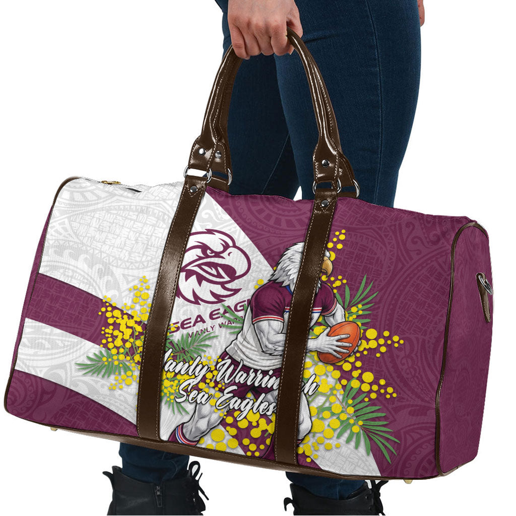 Manly Warringah Sea Eagles Travel Bag Golden Wattle Floral Polynesian - Australian Flower - Rugby Mascot