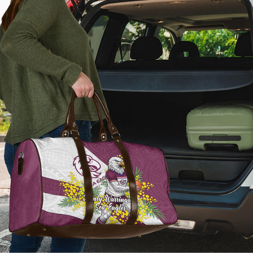 Manly Warringah Sea Eagles Travel Bag Golden Wattle Floral Polynesian - Australian Flower - Rugby Mascot