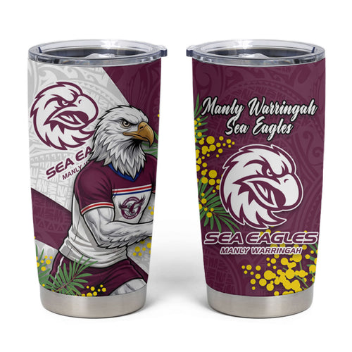 Manly Warringah Sea Eagles Tumbler Cup Golden Wattle Floral Polynesian - Australian Flower - Rugby Mascot