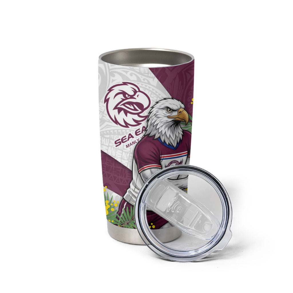 Manly Warringah Sea Eagles Tumbler Cup Golden Wattle Floral Polynesian - Australian Flower - Rugby Mascot