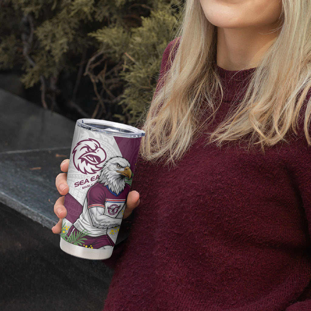Manly Warringah Sea Eagles Tumbler Cup Golden Wattle Floral Polynesian - Australian Flower - Rugby Mascot