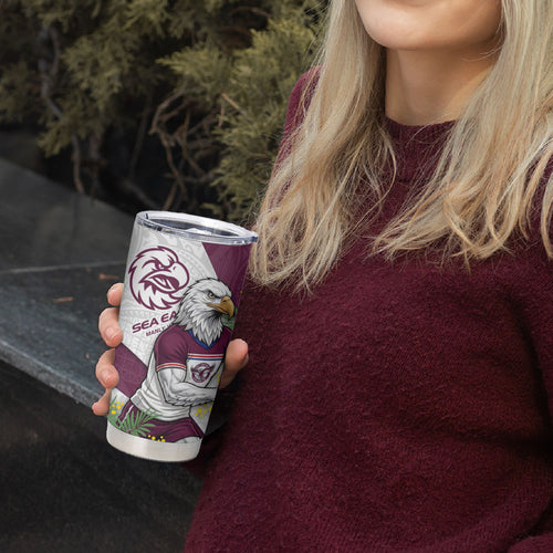 Manly Warringah Sea Eagles Tumbler Cup Golden Wattle Floral Polynesian - Australian Flower - Rugby Mascot