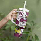 Manly Warringah Sea Eagles Tumbler With Handle Golden Wattle Floral Polynesian - Australian Flower - Rugby Mascot