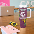 Manly Warringah Sea Eagles Tumbler With Handle Golden Wattle Floral Polynesian - Australian Flower - Rugby Mascot