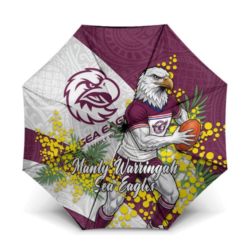 Manly Warringah Sea Eagles Umbrella Golden Wattle Floral Polynesian - Australian Flower - Rugby Mascot