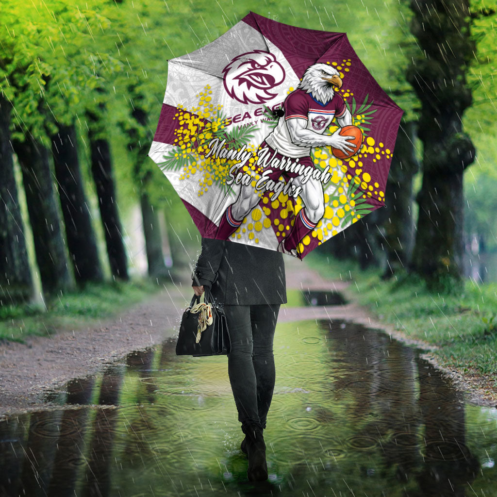 Manly Warringah Sea Eagles Umbrella Golden Wattle Floral Polynesian - Australian Flower - Rugby Mascot