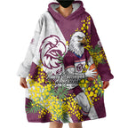 Manly Warringah Sea Eagles Wearable Blanket Hoodie Golden Wattle Floral Polynesian - Australian Flower - Rugby Mascot