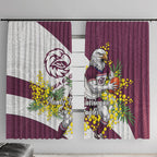 Manly Warringah Sea Eagles Window Curtain Golden Wattle Floral Polynesian - Australian Flower - Rugby Mascot