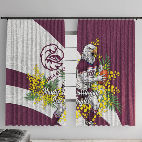 Manly Warringah Sea Eagles Window Curtain Golden Wattle Floral Polynesian - Australian Flower - Rugby Mascot