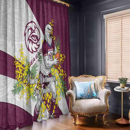 Manly Warringah Sea Eagles Window Curtain Golden Wattle Floral Polynesian - Australian Flower - Rugby Mascot