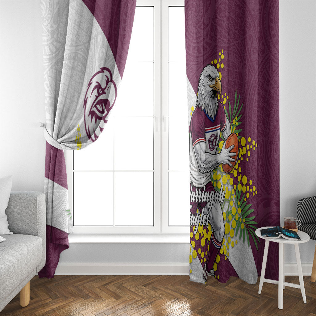 Manly Warringah Sea Eagles Window Curtain Golden Wattle Floral Polynesian - Australian Flower - Rugby Mascot